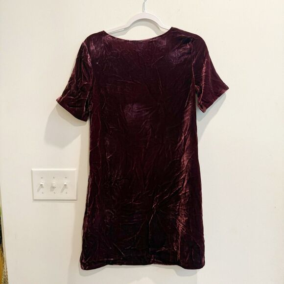 Sundance Womens Plum Olivia A Line Dress XS Velvet V Neck Pullover Short Sleeve - Picture 2 of 6